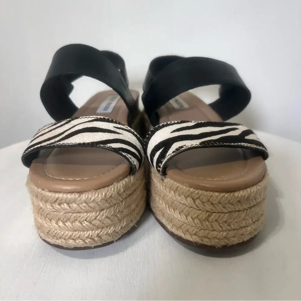 Steve Madden Fifer Platform Espadrille Zebra Leather Upper Sandals Size 6.5